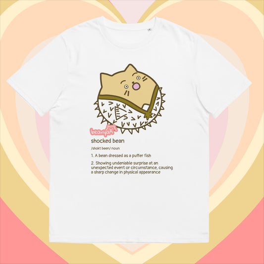 The shocked bean, unisex organic illustrated cotton t-shirt