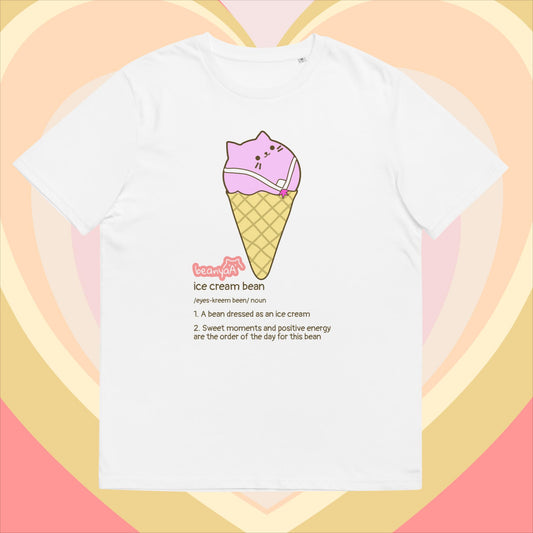 The ice cream bean, unisex organic illustrated cotton t-shirt