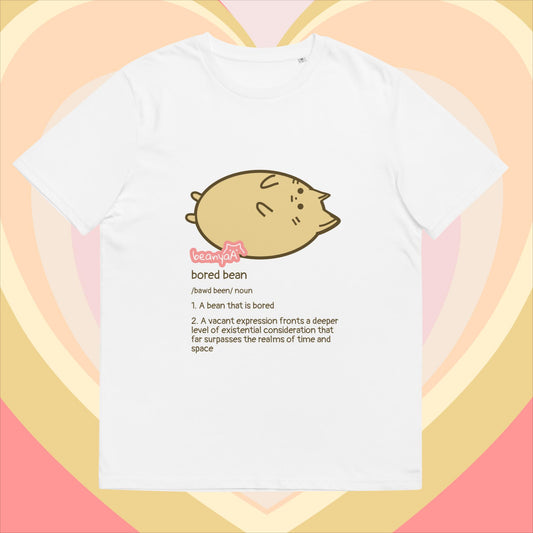 The bored bean, unisex organic illustrated cotton t-shirt