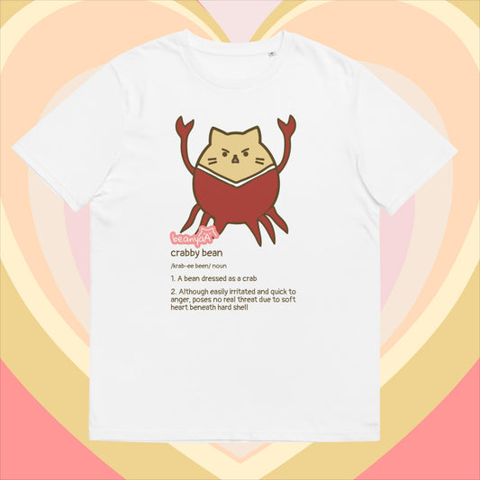 The crabby bean, unisex organic illustrated cotton t-shirt