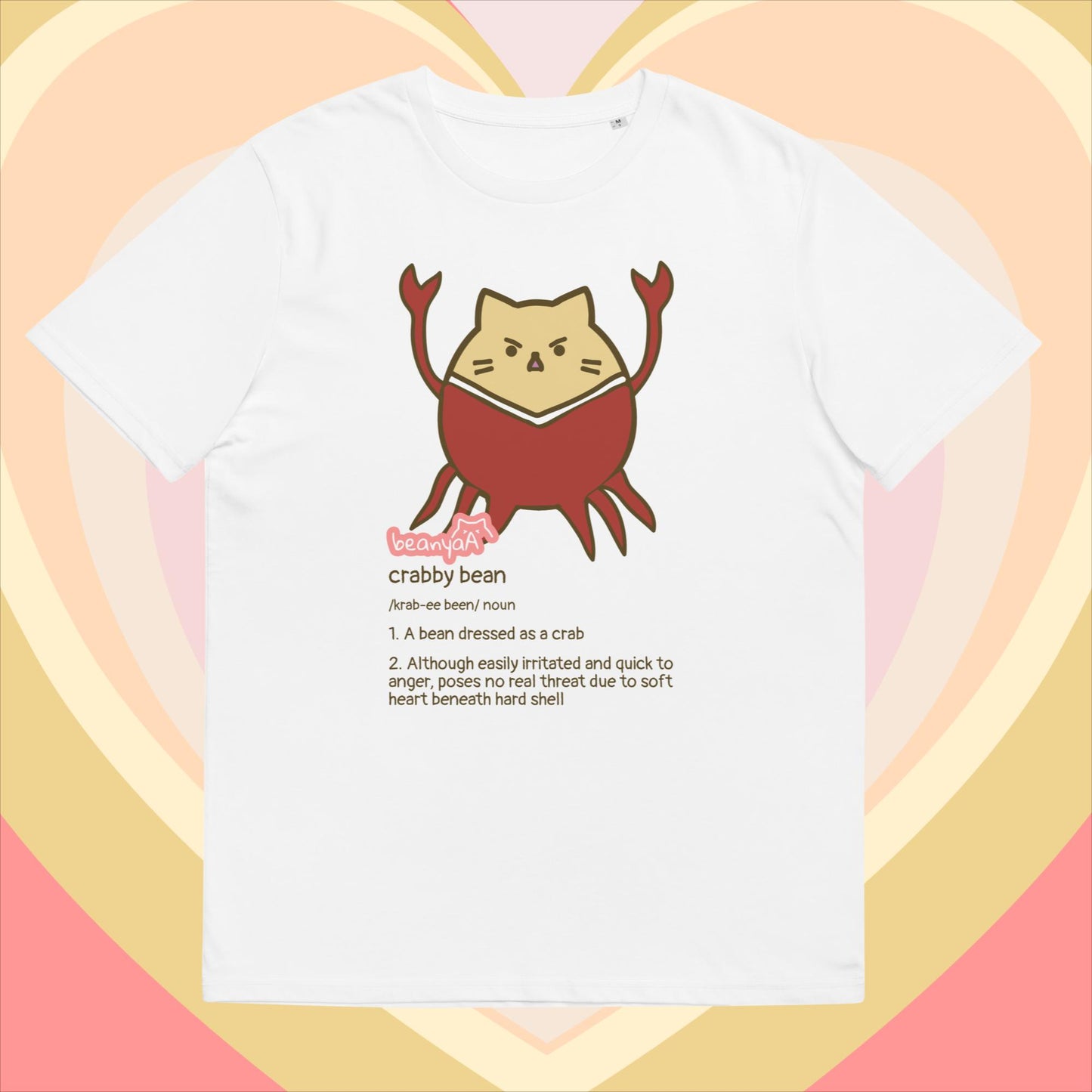 The crabby bean, unisex organic illustrated cotton t-shirt